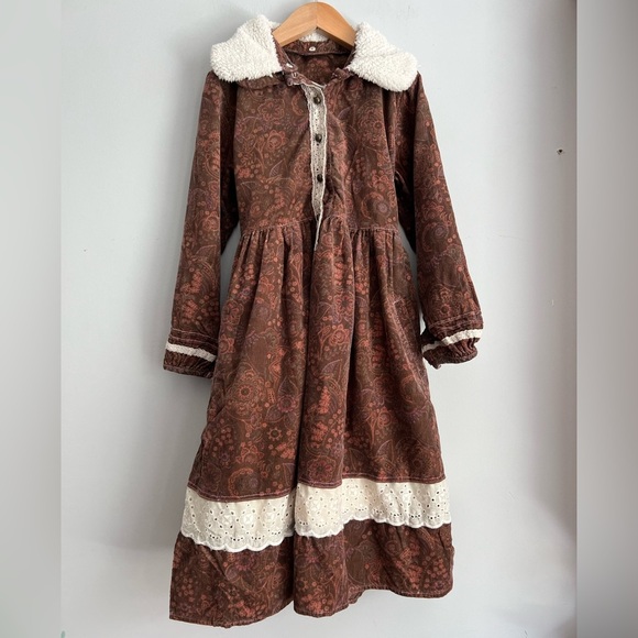 Y2K OshKosh B'gosh Brown and White Dress Winter Girls 7 - Picture 1 of 6